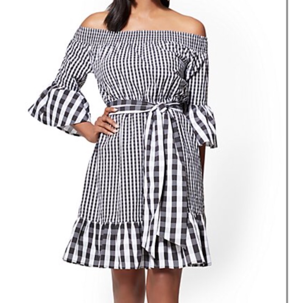 GINGHAM OFF-THE-SHOULDER Dress NewYork and Company